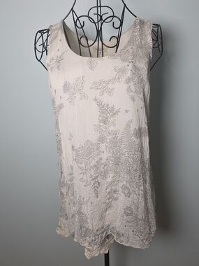 Via Signoria Made in Italy 100% Silk Floral Tank Top Lace Hem Size L